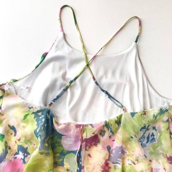 BCBGMaxAzria Swing Dress Womens Small Floral Pastel Ruffle Layers Straps - Picture 7 of 9